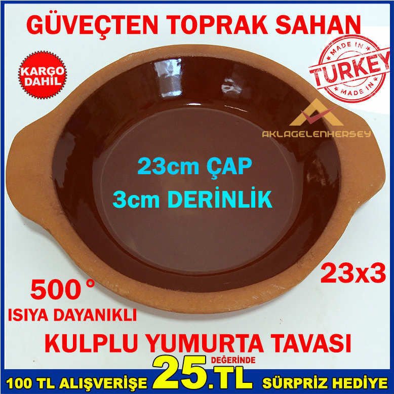 23x3cm TOPRAK GÜVEÇTEN SAHAN KULPLU YUMURTA TAVA -2