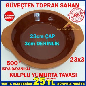 23x3cm TOPRAK GÜVEÇTEN SAHAN KULPLU YUMURTA TAVA -2
