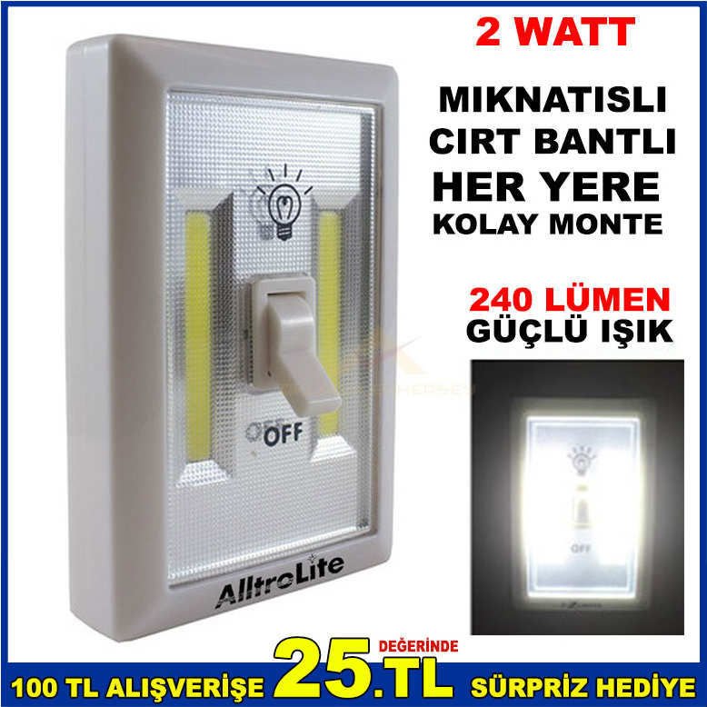 AÇ KAPA ANAHTARLI KABLOSUZ 2watt COB LED IŞILDAK