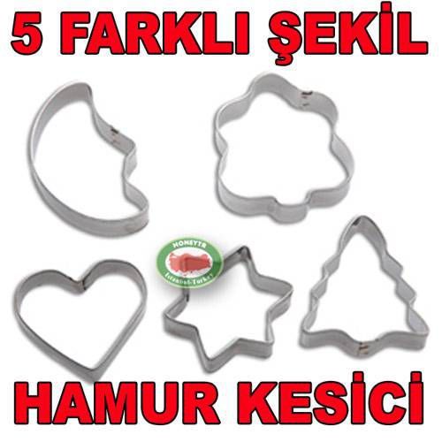 PASLANMAZ 5 Lİ SET METAL KURABİYE BİSKÜVİ KALIBI