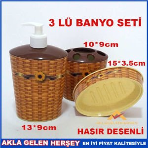 HASIR SEPET DESENLİ 3LÜ BANYO LAVABO SETİ