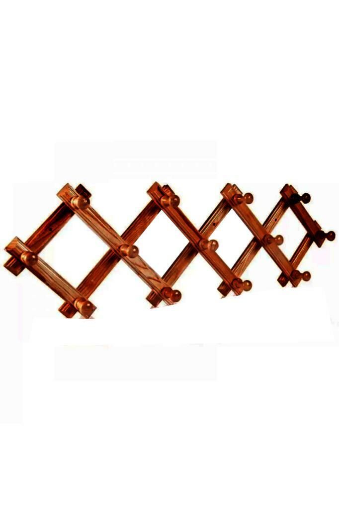 Koyu Ahşap Renk Katlanabilir Ahşap Duvar Askısı 13 topuzlu  Akordiyon 20*70 Nostaljik Duvar Askılığı