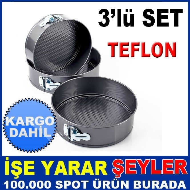 3lü KELEPÇELİ MODEL-06 TEFLON KEK KALIBI YUVARLAK KEK KALIP SETİ