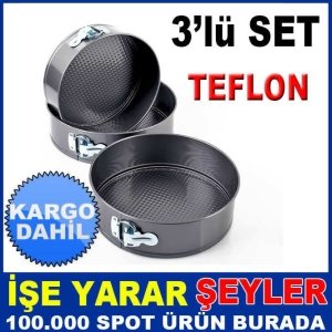 3lü KELEPÇELİ MODEL-06 TEFLON KEK KALIBI YUVARLAK KEK KALIP SETİ