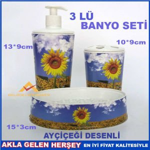 AY ÇİÇEĞİ DESENLİ 3 LU BANYO LAVABO SETİ