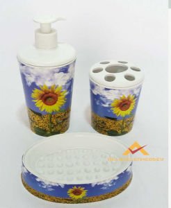 AY ÇİÇEĞİ DESENLİ 3 LU BANYO LAVABO SETİ