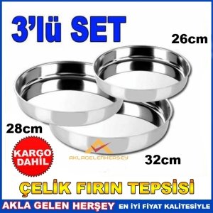 Ücretsiz Kargo 3'lü PASLANMAZ ÇELİK YUVARLAK FIRIN TEPSİ SETİ