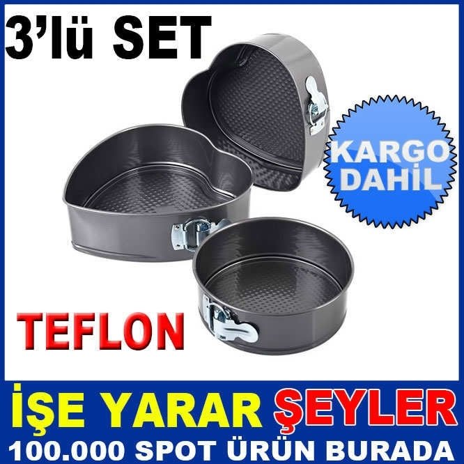 3lü TEFLON KEK KALIBI MD-64 YUVARLAK ve 2 ADET KALP DİZAYN