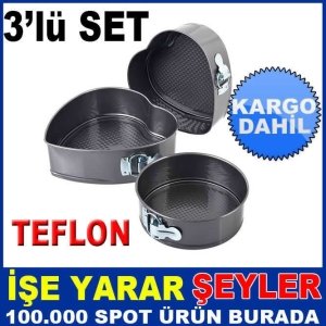 3lü TEFLON KEK KALIBI MD-64 YUVARLAK ve 2 ADET KALP DİZAYN