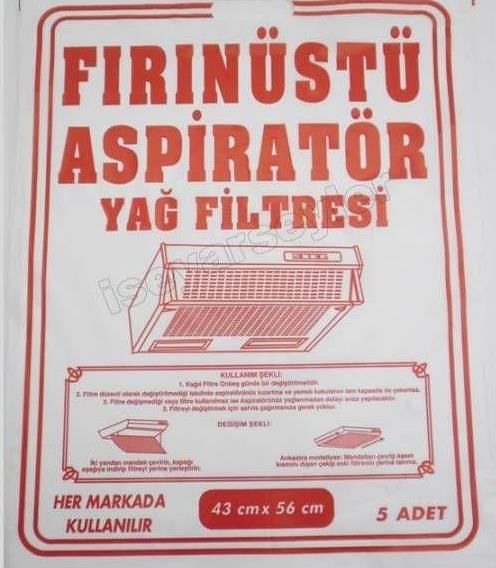 5 adet Fırın üstü Mutfak Aspiratörü Yağ Filtresi 42x56cm Alüminyum Filtre Koruyucu Elyaf Filtre