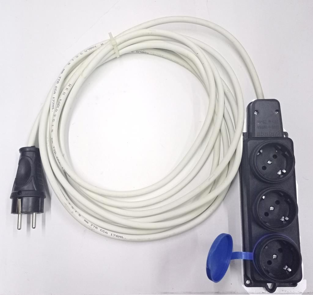 Kauçuk Fişli ve 3lü Kauçuk Prizli Garantili 10 metre 3x1.5 Topraklı Kablo üçlü Güvenli Uzatma Kablo