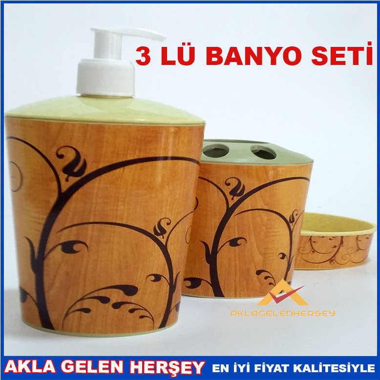 DAL VE YAPRAK DESENLİ 3 LÜ BANYO LAVABO SETİ