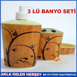 DAL VE YAPRAK DESENLİ 3 LÜ BANYO LAVABO SETİ