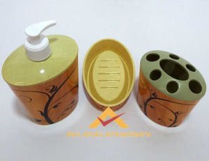DAL VE YAPRAK DESENLİ 3 LÜ BANYO LAVABO SETİ