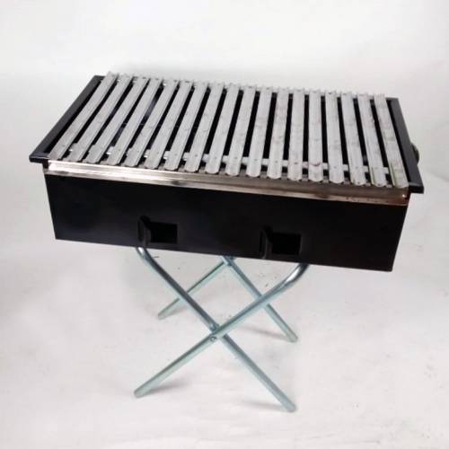 Emaye Gövdeli Katlanabilir Ayaklı Portatif Mangal Izgara 50 cm Çift Kulplu Barbekü