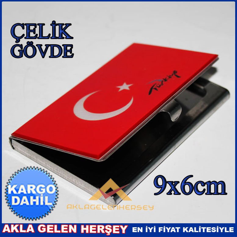 TÜRK BAYRAKLI 9x6cm AÇ KAPA ÇELİK KARTVİZİT KD
