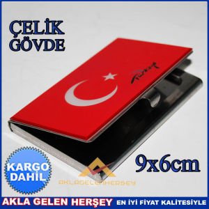 TÜRK BAYRAKLI 9x6cm AÇ KAPA ÇELİK KARTVİZİT KD