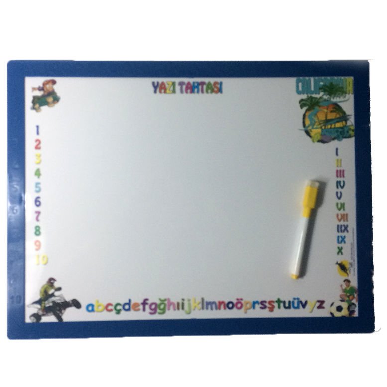 Eğitici Öğretici Çocuklar İçin Mavi Renk Çizgi Film Figürlü Çift Taraflı Dikdörtgen Yazı Tahtası