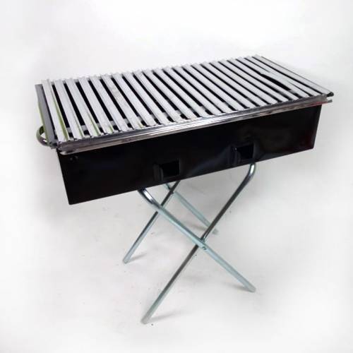 Emaye Gövdeli Katlanabilir Ayaklı Portatif Mangal Izgara 60 cm Çift Kulplu Barbekü