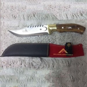 Osmanlı Tuğralı Kemere Takılabilen Kılıflı Av ve Avcı Bıçağı 28cm