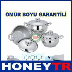 Ekonomik Tencere Seti Kapsül Tabanlı 6 parça Paslanmaz Çelik Tencere Seti 3lü Güveç Set 14-16-18cm