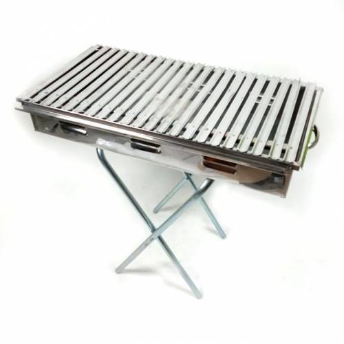 Paslanmaz Çelik Katlanabilir Ayaklı Portatif Mangal Izgara 60 cm Çift Kulplu Barbekü