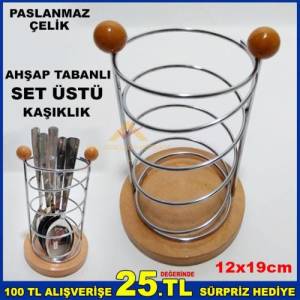 Ahşap Tabanlı Paslanmaz Çelik Set Üstü Kaşıklık