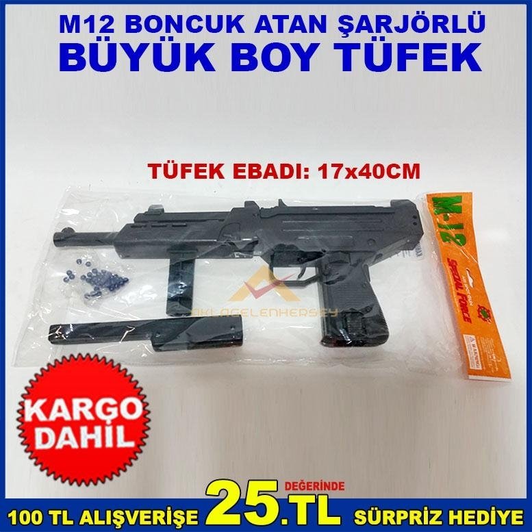 ÜÇÜ BİR ARADA TÜFEK M12 BONCUK ATAN ŞARJÖRLÜ BÜYÜK BOY TÜFEK