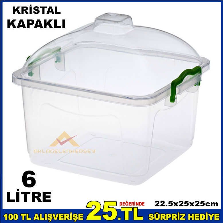 6 LİTRE KRİSTAL FANUS KAPAKLI ELİTE GIDA KABI