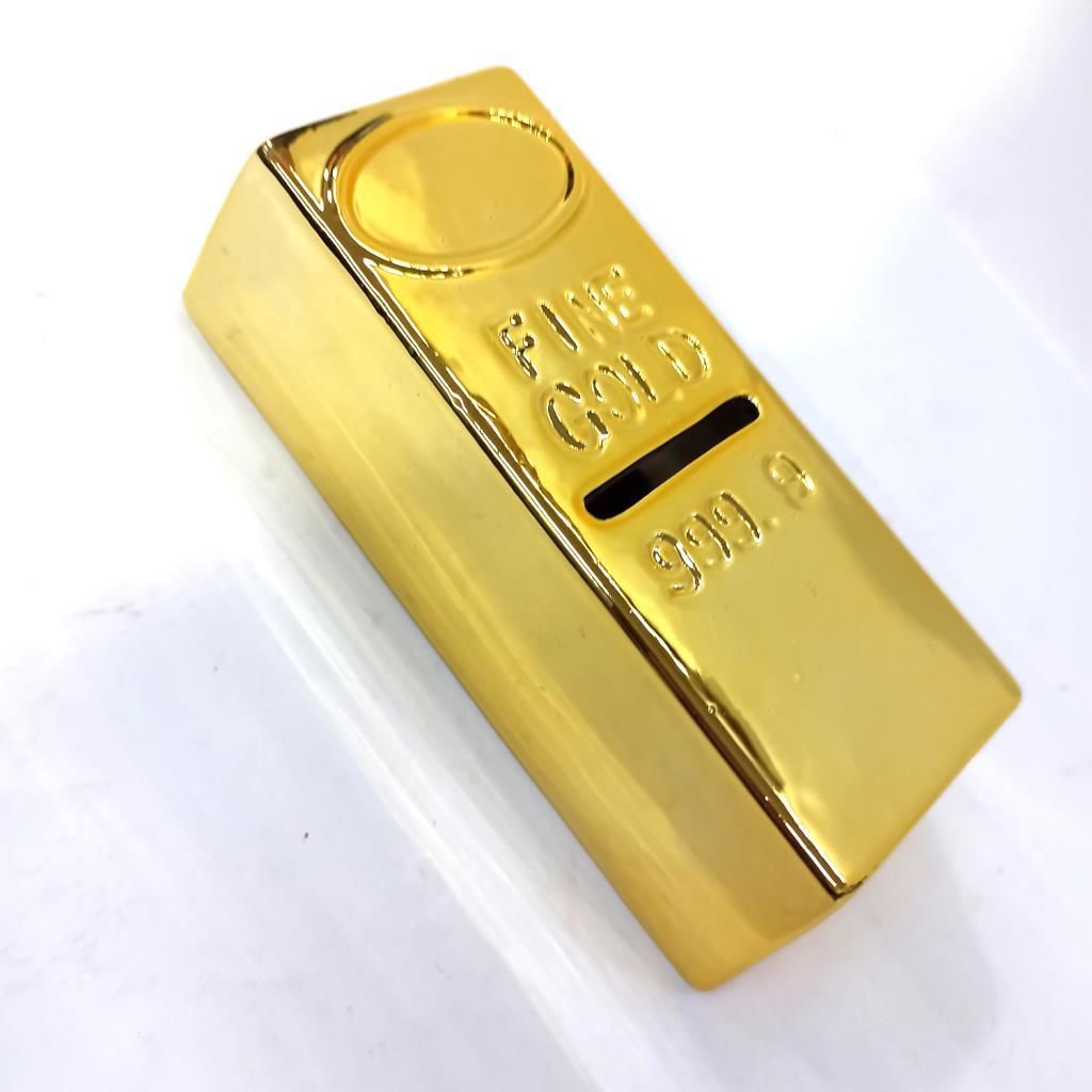 Krom Kaplama Gold Külçe Altın Görünümlü Gold Yeni Dizayn Kumbara 15x4 cm