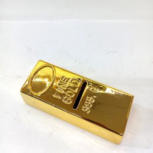 Krom Kaplama Gold Külçe Altın Görünümlü Gold Yeni Dizayn Kumbara 15x4 cm