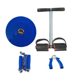 4 Parça Spor Egzersiz Aleti Seti Twister Disk,Pedallı Ayak Yayı,El Bilek Yayı,Atlama İpi Evde Spor