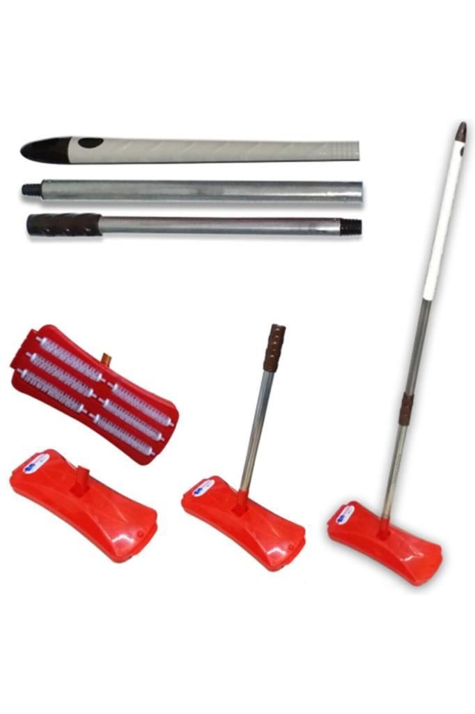 Efsane Temizlikçi Pratik Süpürge 6 Fırçalı Gırgır 3 Kademe 110 cm Metal Saplı Portatif Süpürücü