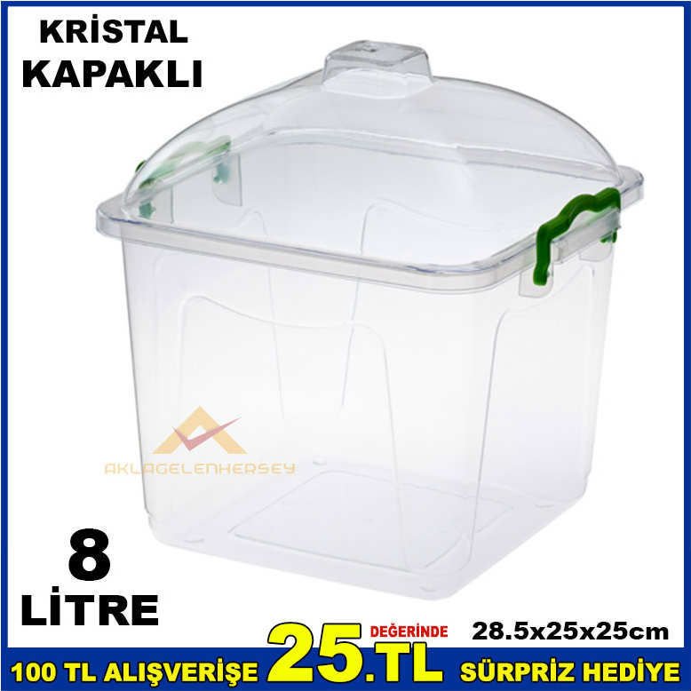 8 LİTRE KRİSTAL FANUS KAPAKLI ELİTE GIDA KABI
