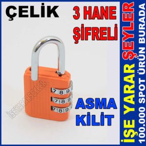 3 HANELİ ŞİFRELİ ÇELİK ASMA ÇANTA BAVUL KİLİDİ