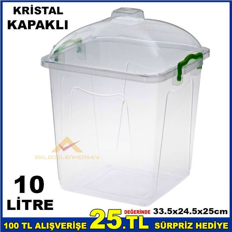10 LİTRE KRİSTAL FANUS KAPAKLI ELİTE GIDA KABI