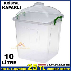 10 LİTRE KRİSTAL FANUS KAPAKLI ELİTE GIDA KABI