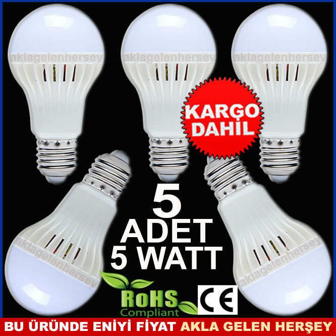 AWATAR 5 ADET 5 WATT ENERJİ TASARRUFLU LED AMPUL