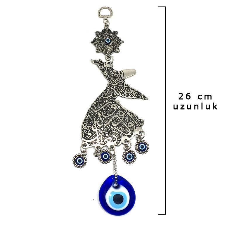 Dekoratif Metal İşlemeli Nazar Boncuklu Askılı Semazen Duvar Süsü