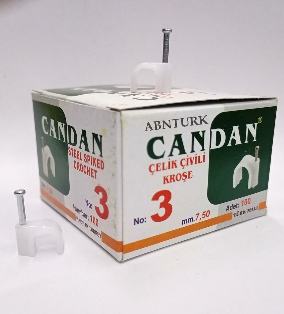 100 adet Paslanmaz Çelik Beton Çivili 3 No 7.5mm Kroşe En Sağlıklı Sağlam Kablo Montajı Özel Üretim