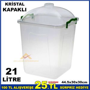 21 LİTRE KRİSTAL FANUS KAPAKLI ELİTE GIDA KABI