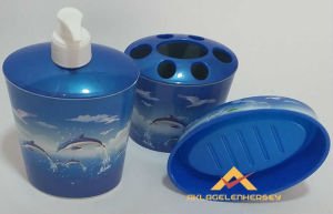 YUNUS DESENLİ MAVİ 3 lü BANYO LAVABO SETİ