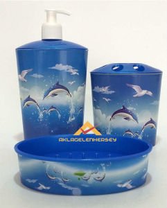 YUNUS DESENLİ MAVİ 3 lü BANYO LAVABO SETİ
