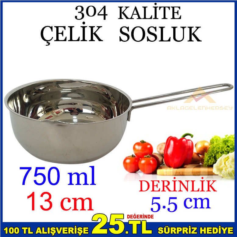 304 KALİTE PASLANMAZ ÇELİK 13 CM 750 ML SOSLUK