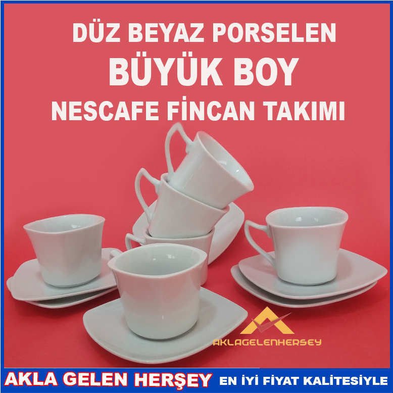 DÜZ BEYAZ PORSELEN BÜYÜK BOY KARE FİNCAN TAKIMI