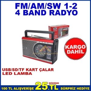 AM, FM, SW 1-2 USB, SD, TF KART ÇALAR VE LED LAMBALI, RADYO
