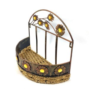Metal Ferforje Taş Süslemeli Dekoratif Oval Kapı Sepeti Gazetelik Renk Seçenekli