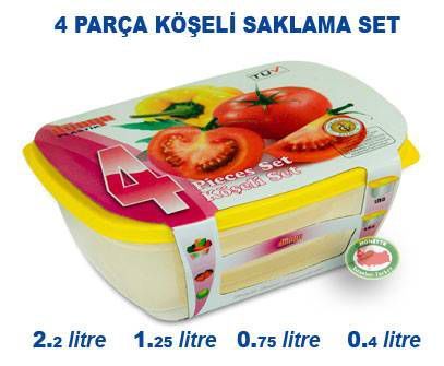 4 pcs KÖŞELİ VAKUM SAKLAMA SET MİKRODALGA UYUMLU