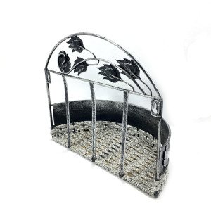 Metal Ferforje Taş Süslemeli Dekoratif Oval Kapı Sepeti Gazetelik Renk Seçenekli