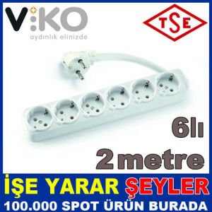 VİKO TOPRAKLI UZATMA KABLOSU 6'LI 2 METRE 3x1.5